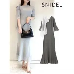 スナイデル　ショルダーリボンアシンメニットワンピース　半袖　 ミント　F