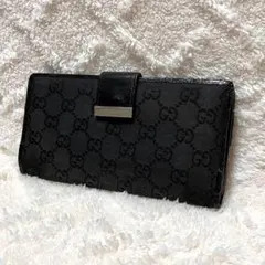グッチ GUCCI ブラックレザー 長財布 GG フラップ 233154 - メルカリ