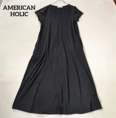 アメリカンホリック カットソーワンピース ロング 半袖 体型カバー Vネック