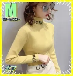 かっこいいロゴ！タートルネックニット　薄黄色M　♡　韓国 インポート セーター