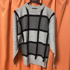 レナウン　EX-Club セーター　ウール100% チェック柄 グレー　L