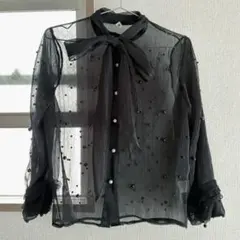 長袖ビジューシースルーブラウス