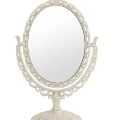 【新品未使用】アンティーク風 卓上ミラー 楕円形 360度回転☆ホワイト☆