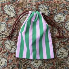 ハンドメイド　ストライプ柄の巾着袋