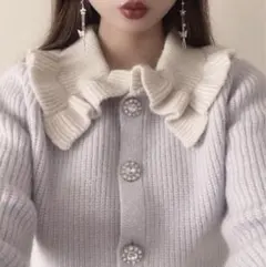 即購入禁止　グレイル 配色 ビジューボタン フリル カラー カーディガン