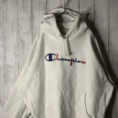 チャンピオン リバースウィーブ パーカー ホワイト XL 刺繍 短丈