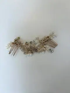 ヘアアクセサリー ゴールド パール 葉モチーフ 結婚式 未使用
