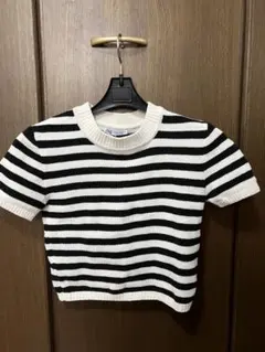 半袖ニット 黒と白のストライプ S 新品！