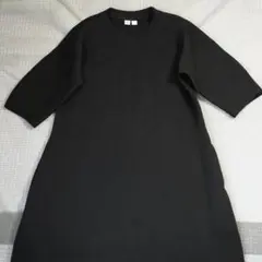 UNIQLO U ウール混スウェットワンピース 7分袖 ブラック M ユニクロ