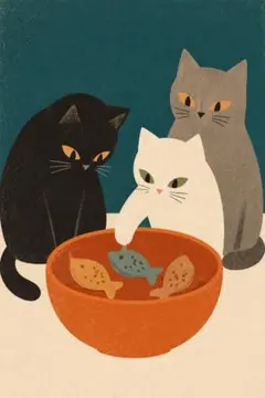 お魚を狙う猫3匹 レトロ アートポスター インテリア 絵画 壁掛け おしゃれ