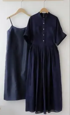 タグ付き新品ebure /エブール ラミーツイルワンピース ネイビー - メルカリ