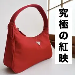 プラダ アクセサリーポーチ ハンドバッグ ナイロン 三角ロゴ レッド 赤 ミニ