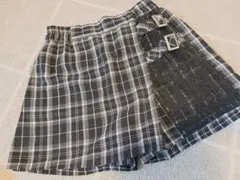140 黒チェック柄レースキュロットパンツ　ショートパンツ