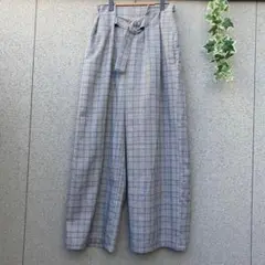 【レトロガール】M♡チェックワイドパンツ ゴムウエスト 後ろフェイクポケットのサムネイル