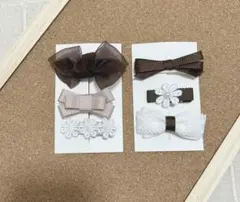 ベビー&キッズヘアクリップ【6点セット】ブラウン　グレージュ　シフォン