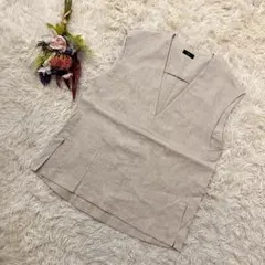 未使用級『SHIPS』シップス　リネン混ベスト　シャツ　Vネック　ミドル丈　麻