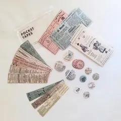 【5種類40枚入】 クリアポーチ付き☆ ステッカーセット レトロ アンティーク