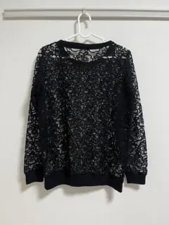 WHO'S WHO gallery レース 長袖 トップス ブラックのサムネイル