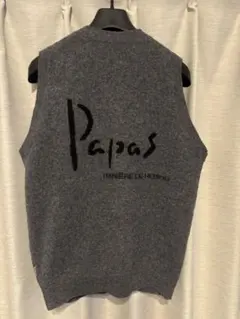 Papas ニット ベスト　美品 パパスPapas リネンVネックニットベスト 紺M (K-146898)