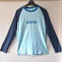 adidas ラグラン ロンT 水色 ロゴ y2k 万国旗タグ