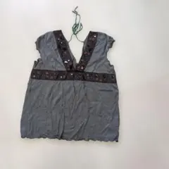 ブラウン ノースリーブ Vネック チュニック