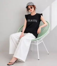 フリル袖 ロゴTシャツ ブラック