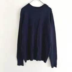 ネイビー 長袖ニットセーター Mサイズ シンプル 無地 トップス レディース