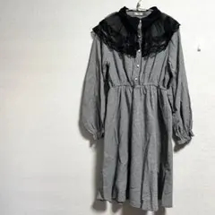 アクシーズファム　千鳥格子　ビックカラー風ワンピース　レース　黒　フェミニン