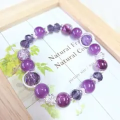 ブレスレット【M062】パープル ハンドメイド ガラスビーズ