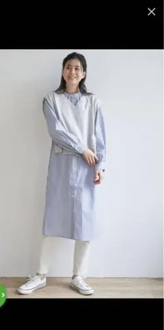 【2点セット】ニットベストシャツワンピセット