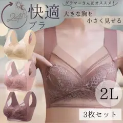 【恵子ママ】シームレスブラ ノンワイヤー ナイトブラ 着痩せ　 2L 3枚セット