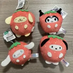 タグ付　サンリオ ポムポムプリン、クロミ、他 フルーツきぐるみマスコット いちご