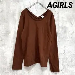 美品【AGIRLS】Ｖネック長袖Tシャツ 焦茶 M 薄手シンプル コットン 綿