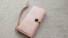 新品未使用ピンク 手帳型ケース 合成皮革Android