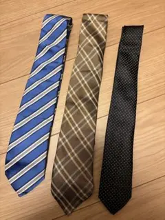 新品同様　ネクタイセット 青茶黒ストライプチェックドット