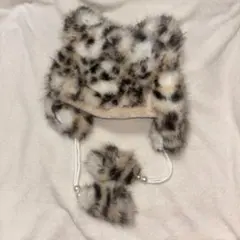 ヒョウ柄ファーキャップ 耳あて付き