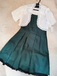 新品☆L 結婚式、パーティーボレロ付きワンピース　11号 ダークグリーン