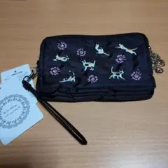 merriment 猫刺繍ポーチ ブラック