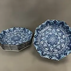 【F】八角中皿　5枚セット　幅約19センチ　高さ約3.5センチ