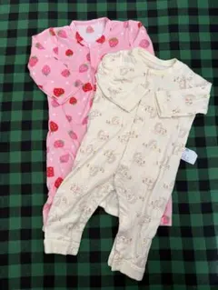 いちご柄・ハリネズミ柄　ロンパース 80cm