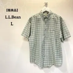【極美品】L.L.Bean 半袖シャツ チェック L 白✖️緑 アウトドア