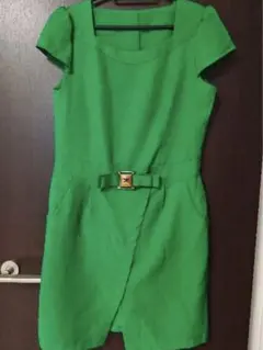 ワンピースドレスレース結婚式お呼ばれ２次会パーティーフォーマル着やせ人気緑L