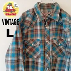 USA古着 VINTAGE ネルシャツ　L ライトブルー　ブラウン　オンブレ