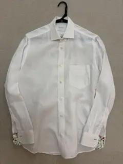 美品 Paul Smith リネン100％ 長袖シャツ 白 M 袖裏花のサムネイル