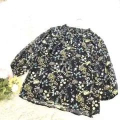 トップス【M】ブラウス　花柄　長袖　薄手　シャーリングネック　バルーンスリーブ