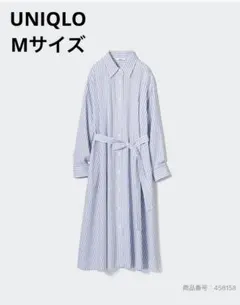 ユニクロ　ストライプコットンAラインシャツワンピース