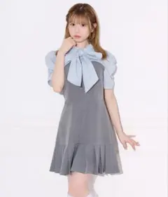 apres jour 配色ボウタイシャツドッキング　ミニワンピースのサムネイル