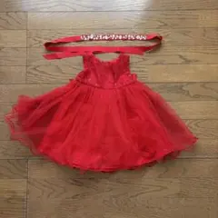 ベビードレス 赤 チュール ビジューリボン付き 発表会 結婚式