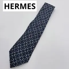 HERMES エルメス　ネクタイ ネイビー系 ホースシュー柄
