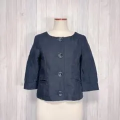 【MICHELKLEIN】7分袖 ノーカラージャケット カジュアル 麻混 M